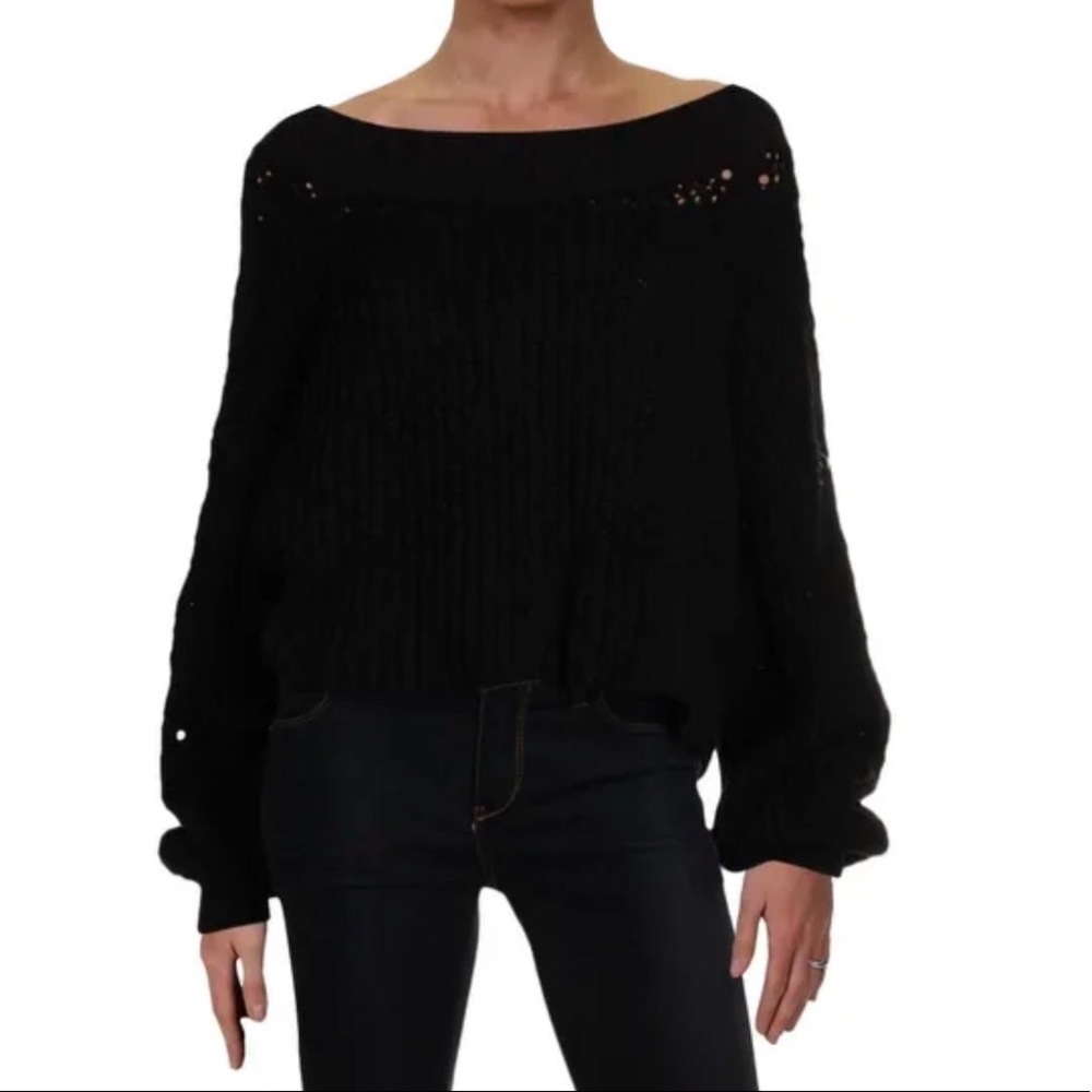 Free People Pandora Ribbed Trim Cropped Sweater